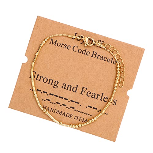 Best Friend Birthday Gifts Morse Code Bracelets For Women Mothers Day Birthday Christmas Gifts For Sister Daughter Grandmother Stainless Steel Jewelry Friendships Inspirational Gifts For Women - style: Gold: Strong and fearless