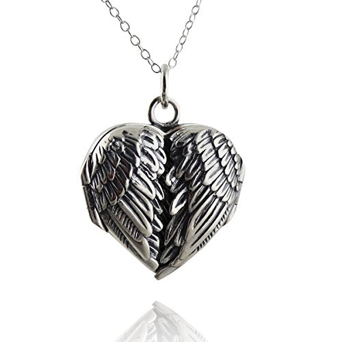 FashionJunkie4Life Sterling Silver Locket Necklaces for Women, 18" Cable Chain - color: Small Angel Wings