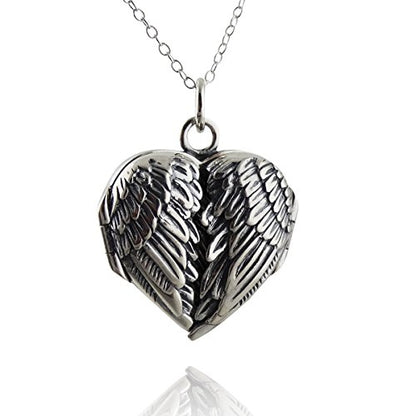 FashionJunkie4Life Sterling Silver Locket Necklaces for Women, 18" Cable Chain - color: Small Angel Wings