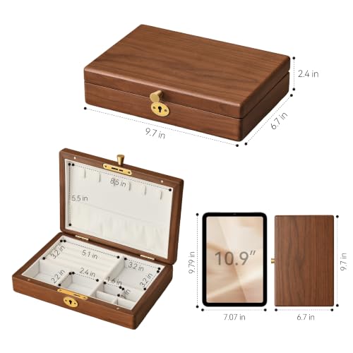Black Walnut Wooden Lockable Jewelry Box, Necklace Organizer Case for Women - color: 1 Layer Lockable
