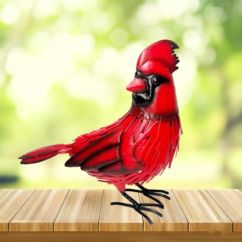 Metal Red Cardinal Garden Fence Decoration Statue Metal Bird Yard Art Red Bird Sculpture for Outdoor Patio & Indoor Home Decor - Gifts for Mom Dad