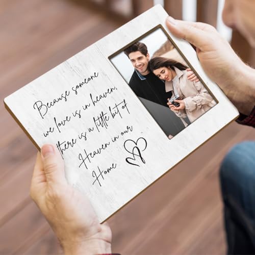 Memorial Picture Frame, Because Someone We Love is in Heaven, Sympathy Gifts Bereavement Gifts for Loss Of Loved One, 4x6 Wooden Photo Frame For Wall Tabletop Display /044