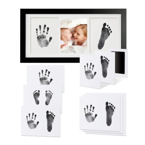 Inkless Baby Hand and Footprint Kit – Newborn Keepsake Frame with Non-Toxic Ink Pad, Baby Handprint & Footprint Kit for Boys & Girls, Baby Shower With Extra Cards (Black) - color: Black