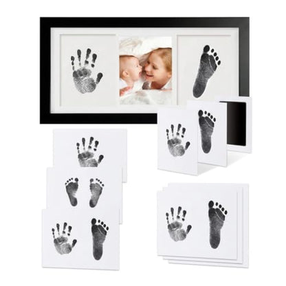 Inkless Baby Hand and Footprint Kit – Newborn Keepsake Frame with Non-Toxic Ink Pad, Baby Handprint & Footprint Kit for Boys & Girls, Baby Shower With Extra Cards (Black) - color: Black