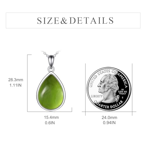 CRMAD Larimar/Opal/Lapis Lazuli/Tourmaline/Malachite/Labradorite/Turquoise/Onyx/Rose Quartz/Amber/Peridot Necklace for Women 925 Sterling Silver Teardrop Pendant Jewelry Gifts - color: Peridot