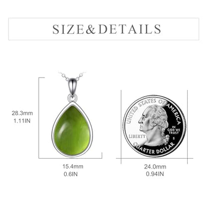 CRMAD Larimar/Opal/Lapis Lazuli/Tourmaline/Malachite/Labradorite/Turquoise/Onyx/Rose Quartz/Amber/Peridot Necklace for Women 925 Sterling Silver Teardrop Pendant Jewelry Gifts - color: Peridot