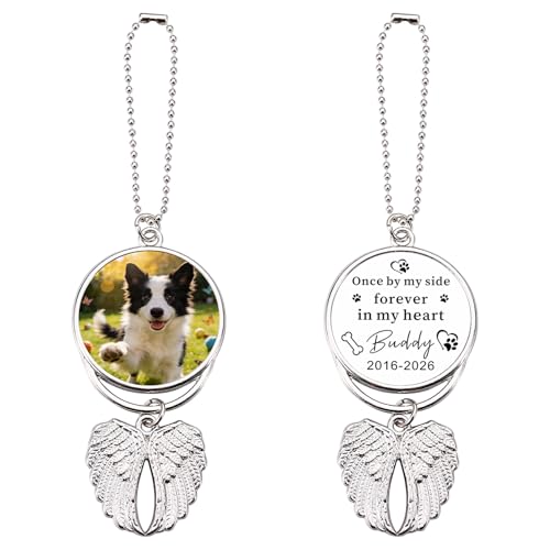 Personalized Pet Memorial Custom Car Hanging Pendant Accessories with Name Photo Custom Car Charms for Rear View Mirror Pet Memorial Gifts Loss Sympathy Remembrance Gifts for Loss of Dog Cat (Style-4) - color: Style-4