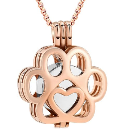 Oinsi Pet Cremation Jewelry For Ashes For Dog/Cat Paw Stainless Steel Memorial Locket Urn Necklace Inside Mini Case Keepsake Cremation Jewelry Women Men - color: Rose Gold-Silver