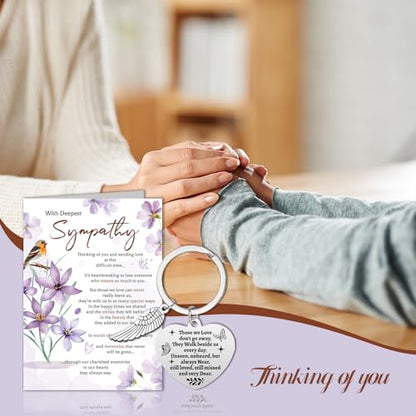 HOWAF Sympathy Card Greeting Cards, Sympathy Cards Thinking of You Cards, Sympathy Gifts, Bereavement Gifts, in Memory of Loved One Gifts, Condolences Card with Memorial Keyring for Memorial Gift