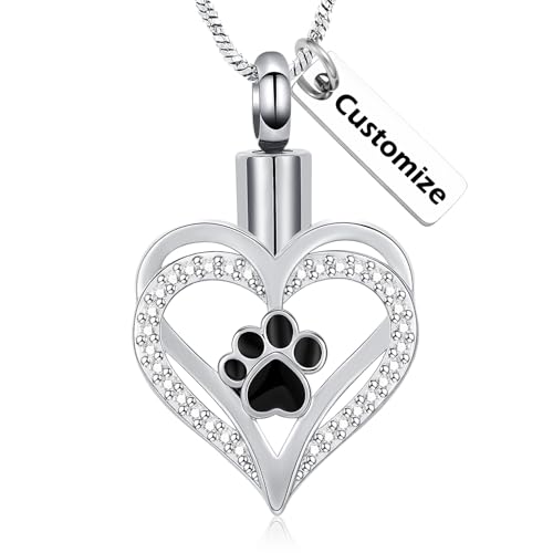 Yinplsmemory Pet Paw Print Heart Cremation Jewelry for Dog/Cat Ashes Keepsake Memorial Cremation Necklace Urn for Human/Pet Ashes - color: Customize