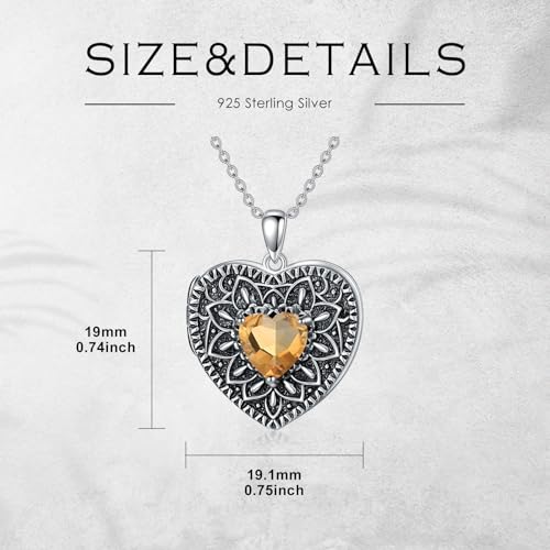 Heart Photo Locket Necklace 925 Sterling Silver Birthstone Gemstone That Holds 2 Pictures Locket Necklace Jewelry Gifts for Mother Women Mom Mother's Day Christmas Birthday - style: 11-Nov-Citrine