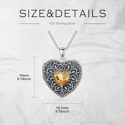 Heart Photo Locket Necklace 925 Sterling Silver Birthstone Gemstone That Holds 2 Pictures Locket Necklace Jewelry Gifts for Mother Women Mom Mother's Day Christmas Birthday - style: 11-Nov-Citrine
