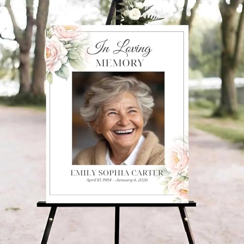 Celebration of Life Welcome Sign, Rose Funeral Welcome Sign, in Loving Memory Sign, Celebration of Life Funeral Sign, Celebration of Life Sign, Memorial Sign with Photo #Ki12 - color: Version #13