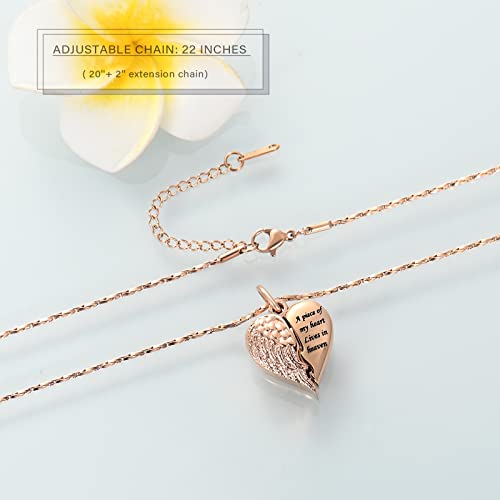 Imrsanl Heart Cremation Urn Necklace Pendant for Human Ashes - A Piece of My Heart Lives in Heaven Memorial Keepsakes Cremation Jewelry - color: Locket-Rose Gold