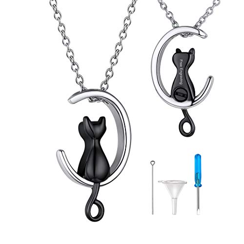 GOLDCHIC JEWELRY Urn Necklaces for Ashes, Stainless Steel Pet/Cross/Birthstone/Tree of Life Personalized Keepsake Memorial Jewelry for Women - color: Cat - Black Plated, style: Personalized Engraving