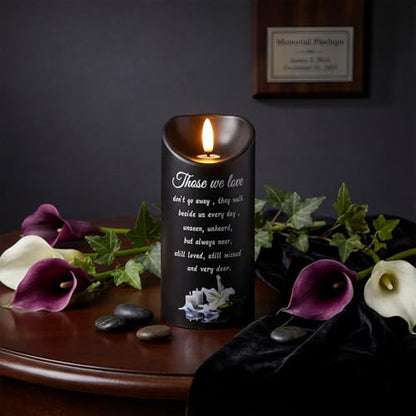 VIHOSE Sympathy Gifts for Loss of Loved One Memorial Candles LED Flameless Funeral Gifts Lily Candles Memorial Celebration Remembrance Bereavement Gift Battery Candle for Prayers(Black)