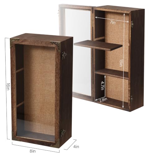 Shadow Box Frame 8x16 with Real Glass Door, Deep Solid Wood Memory Display Case with 4 Inch Outer Depth, for Medals, Collectibles, Photos, Flowers, Wall Mount or Tabletop - size: Tall Deep 8x16 Carbonized
