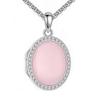 ONEFINITY Locket Necklace Photo Necklace Memorial Jewelry Gifts for Women Mom Wife - color: Rose Quartz