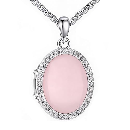 ONEFINITY Locket Necklace Photo Necklace Memorial Jewelry Gifts for Women Mom Wife - color: Rose Quartz