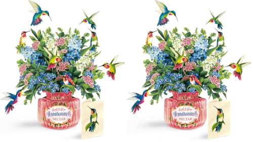 Freshcut Paper Pop Up Cards, Hummingbird Oasis, 12 Inch Life Sized Forever Flower Bouquet 3D Popup Greeting Card, Birthday Cards, Thank You Card, Blank Notecard & Envelope (Pack of 2) - color: Hummingbird Oasis, size: 12 inches (Pack of 2)