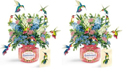 Freshcut Paper Pop Up Cards, Hummingbird Oasis, 12 Inch Life Sized Forever Flower Bouquet 3D Popup Greeting Card, Birthday Cards, Thank You Card, Blank Notecard & Envelope (Pack of 2) - color: Hummingbird Oasis, size: 12 inches (Pack of 2)
