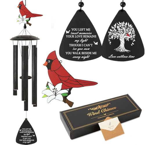 Cardinal Bird Sympathy Wind Chimes, Memorial Wind Chimes for Loss of Loved One Prime, Bereavement/Sympathy/Memorial Gift for Loss of Mother Father Husband Condolence (Black) - color: Black