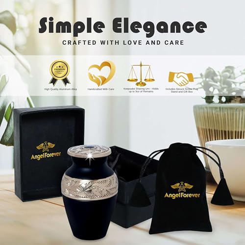 Small Keepsake Urn for Human Ashes – Black Handcrafted Solid Brass Mini Cremation Urn with Velvet Bag – Elegant Lacquer-Coated Memorial Urn for Men & Women – Durable Tribute Ashes Holder for Loved One