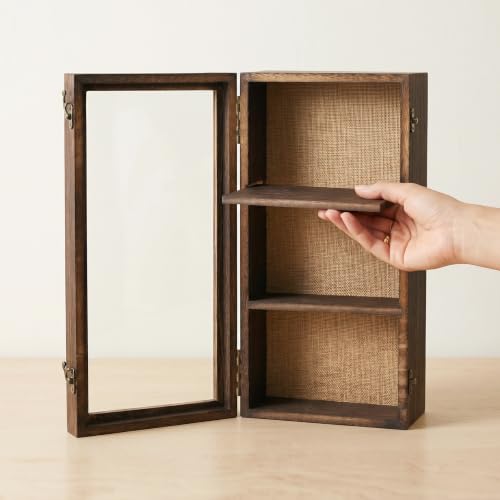 Shadow Box Frame 8x16 with Real Glass Door, Deep Solid Wood Memory Display Case with 4 Inch Outer Depth, for Medals, Collectibles, Photos, Flowers, Wall Mount or Tabletop - size: Tall Deep 8x16 Carbonized