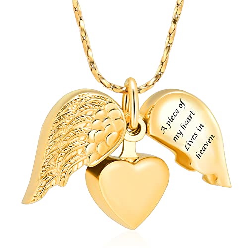 Imrsanl Heart Cremation Urn Necklace Pendant for Human Ashes - A Piece of My Heart Lives in Heaven Memorial Keepsakes Cremation Jewelry - color: Locket-Gold