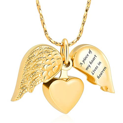 Imrsanl Heart Cremation Urn Necklace Pendant for Human Ashes - A Piece of My Heart Lives in Heaven Memorial Keepsakes Cremation Jewelry - color: Locket-Gold