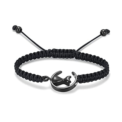 constantlife Cat Cremation Urn Bracelet for Pet Ashes Handmade Braided Rope Adjustable Bangle Stainless Steel Urn Bangle Memorial Jewelry - color: Black