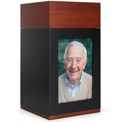 Wooden Urns for Human Ashes – Handcrafted Memorial Box with Photo Frame – Large Capacity Urn (275 lbs) with Velvet Bag – Beautiful Tribute Keepsake for Loved Ones - color: Black, size: 6x6x11 Inches