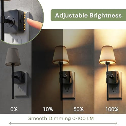 L LOHAS LED Night Light, Premium Fabric Linen Shade Plug in Night Light - color: Linen Cover Black-3000K, size: 2 Pack
