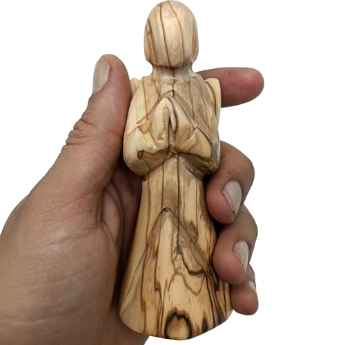 Zuluf Olive Wood Abstract Praying Angel Figurine (4.7") | Guardian Angel Statue | Catholic Gift for Baptism, Confirmation, or Remembrance | Decorative Home Symbol - color: 4.7" Angel Figurine