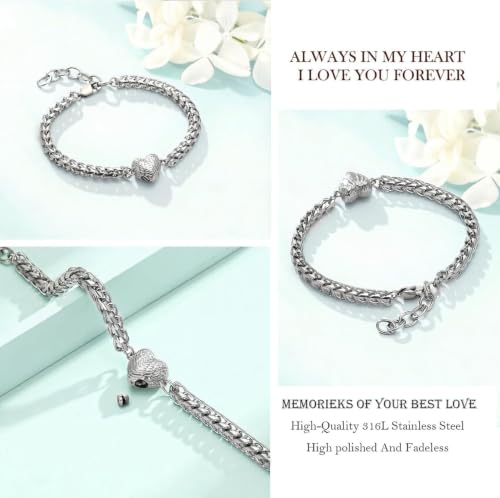 zeqingjw Heart Urn Bracelet for Ashes for Women Stainless Steel Cremation Bangle Jewelry Adjustable Keepsake Memorial Bracelet Loved Ones Ashes Holder Keepsake - color: Customized-1pcs