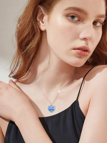 TOUPOP Tree of Life Urn Necklaces for Ashes 925 Sterling Silver Heart Cremation Jewelry Memorial Keepsake Jewelry with Funnel Filler for Women Men - color: A-Heart Tree of Life-Blue Opal