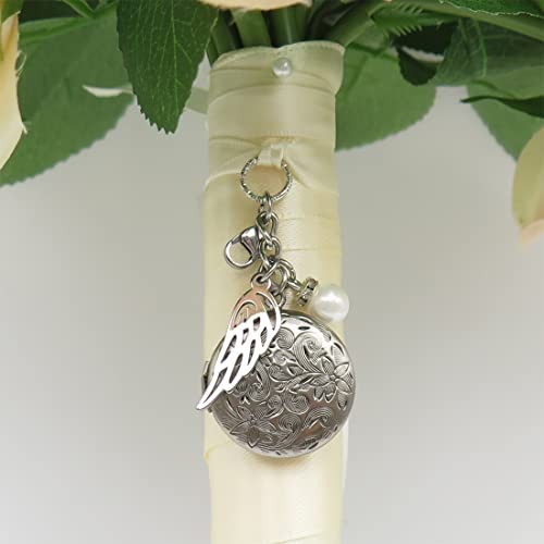 IDLAN Bouquet Locket Photo Charm Wedding Bouquet Memory Charm Memorial Bride Pendant Memorial Photo Keepsake - style: Angel Wings