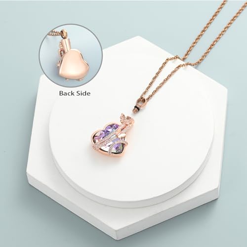 shajwo Butterfly Heart Urn Necklaces Cremation Jewelry for Ashes for Women Men Memorial Human Ashes Pendant - color: Rose Gold-Purple