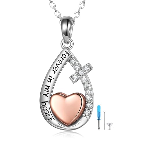 Heart/Cross/Infinity Moonstone Urn Necklace for ashes for Women Sterling Silver Dainty Cremation Jewelry Trendy Ashes Keepsake Memorial Gift for Mother/Grandma/Sister/Husband - style: Teardrop Love 2