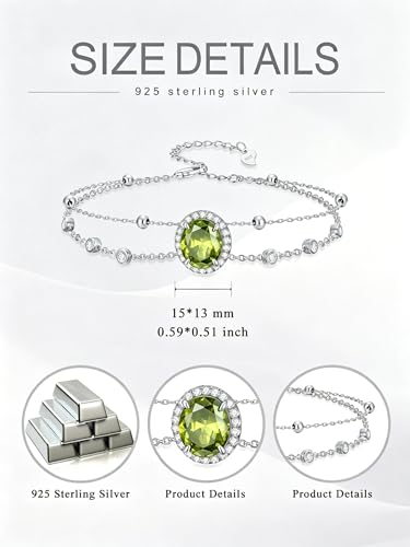 Cremation Urn Bracelets 925 Sterling Silver Double Layered Cremation Ash Bracelet for Ashes with 12 Months Birthstone Urn Jewelry for Women Loved One Animals,Chain Length 7"+2" Extend - color: 08-August