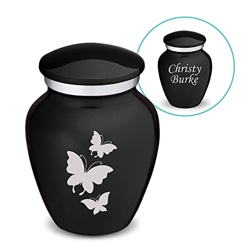 Embrace Keepsake Personalized Butterfly Cremation Urns for Human Ashes I Black Funeral Urn for Men and Women with Double Side Engraving I 3.5 lbs - color: Black