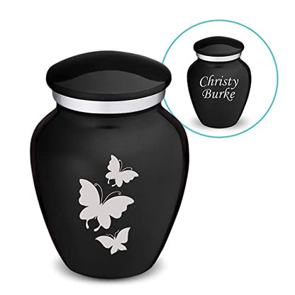 Embrace Keepsake Personalized Butterfly Cremation Urns for Human Ashes I Black Funeral Urn for Men and Women with Double Side Engraving I 3.5 lbs - color: Black