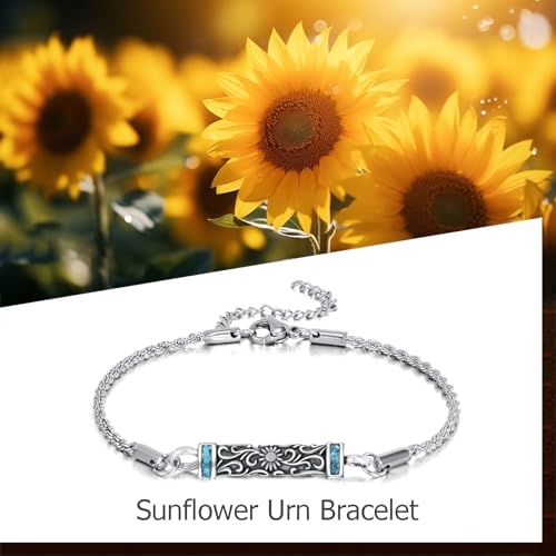 Urn Bracelet For Ashes 925 Sterling Silver Abalone Shell Cremation Keepsake Pendant Locket Bracelet For Women Men - style: Turquoise Sunflower Urn
