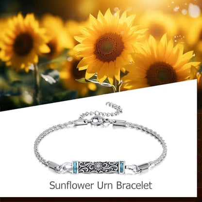 Urn Bracelet For Ashes 925 Sterling Silver Abalone Shell Cremation Keepsake Pendant Locket Bracelet For Women Men - style: Turquoise Sunflower Urn