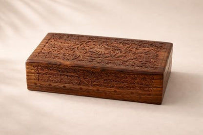 India House-Hand Engraved FLORAL Wooden Box Keepsake Jewelry Organizer &Storage (Design 8) - color: Design 8