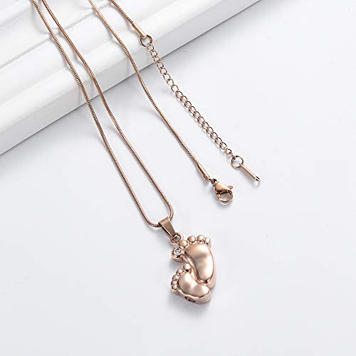 Imrsanl Footprint Cremation Urn Pendant Necklace for Ashes Stainless Steel Mini Urns Jewelry to Holder Ashes Baby Foot Memorial Keepsake - color: Rose Gold