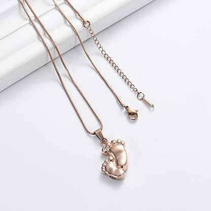 Imrsanl Footprint Cremation Urn Pendant Necklace for Ashes Stainless Steel Mini Urns Jewelry to Holder Ashes Baby Foot Memorial Keepsake - color: Rose Gold