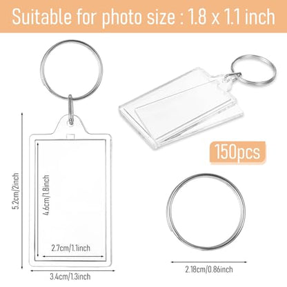 150 Pack Clear Acrylic Photo Picture Keychain Blank Photo Insert Keyring DIY Personalize Favor