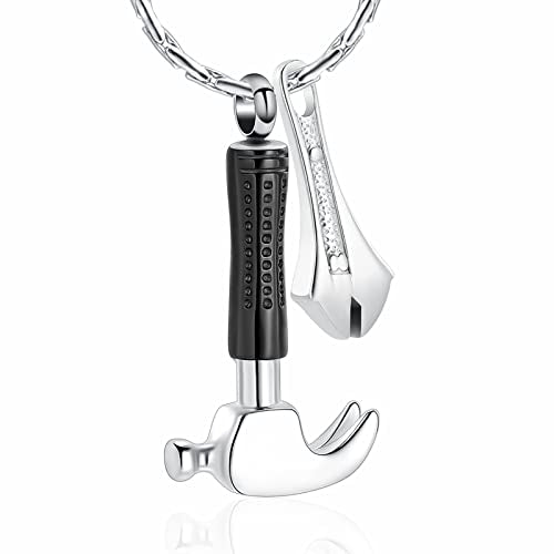 constantlife Hammer Wrench Urn Necklace for Ashes Cremation Memorial Pendant Stainless Steel Custom Keepsake Jewelry Gift for Women Men - color: No Engraving
