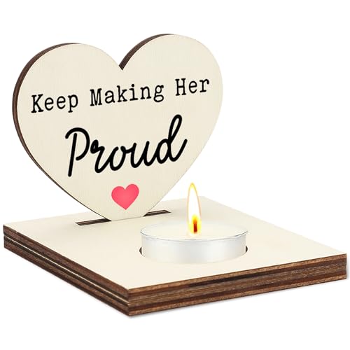 Keep Making Her Proud Memorial Candle Holder, Wooden Tea Light Stand, Sympathy Bereavement Gift for Loss of Mom Grandma Wife, in Loving Memory Home Décor, Inspirational Remembrance Display, CCA741 - color: Beige - Keep Making Her Proud